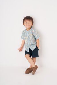 Kids' Oliver Mandarin Collar Shirt in Whimsical Garden Blue Print