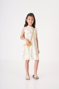 Kids' Petal Mandarin Collar Dress in Whimsical Garden Print