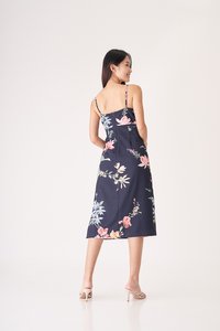 Lillian Slit Midi Dress in Prosperous Blooms Navy Print